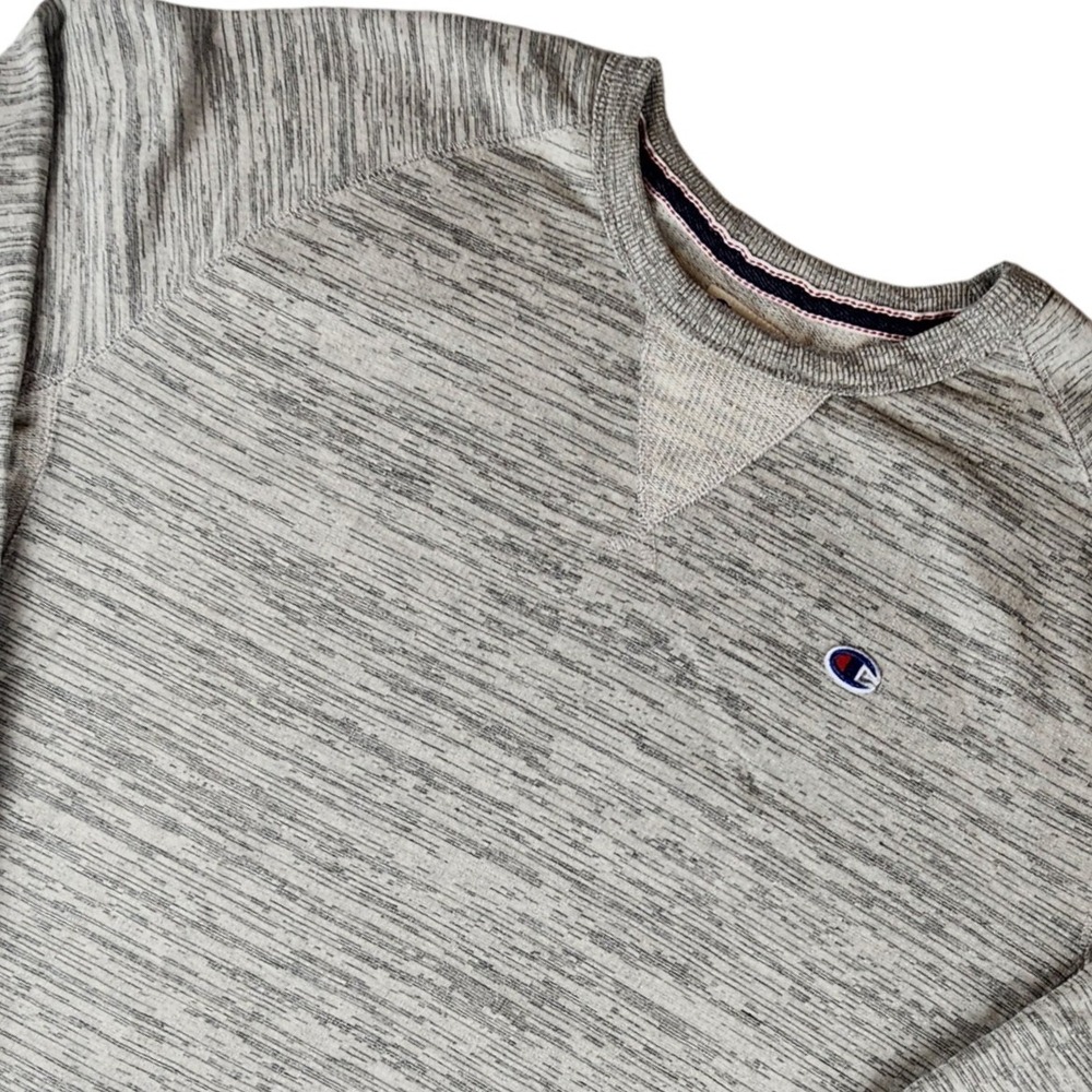 Champion Mens Space Dye Crewneck XL Sweatshirt Grey Heathered Pullover Raglan
